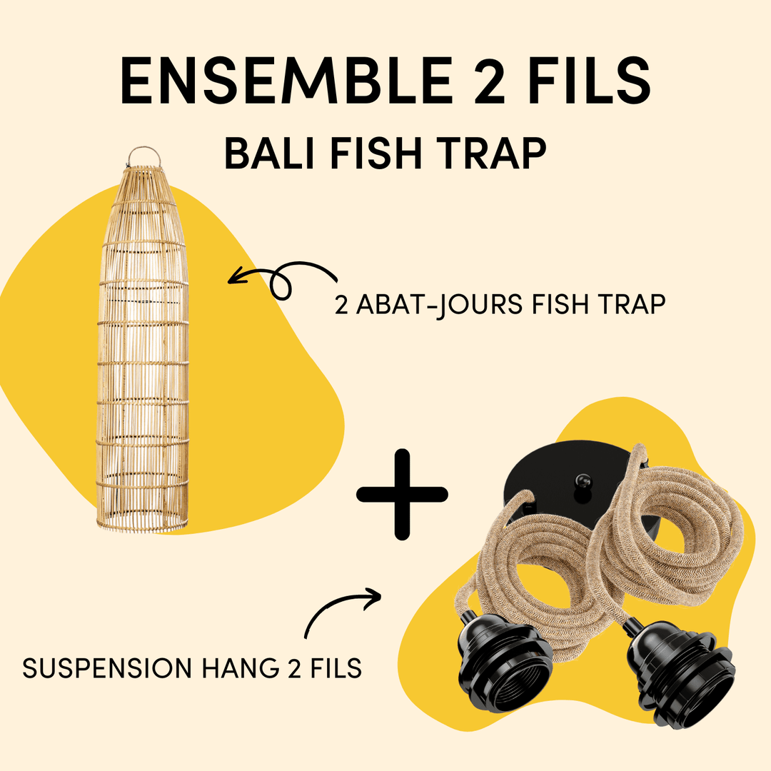 Ensemble luminaire Bali Fish Trap Abat-jour Hoopzi Suspension 2 fils 