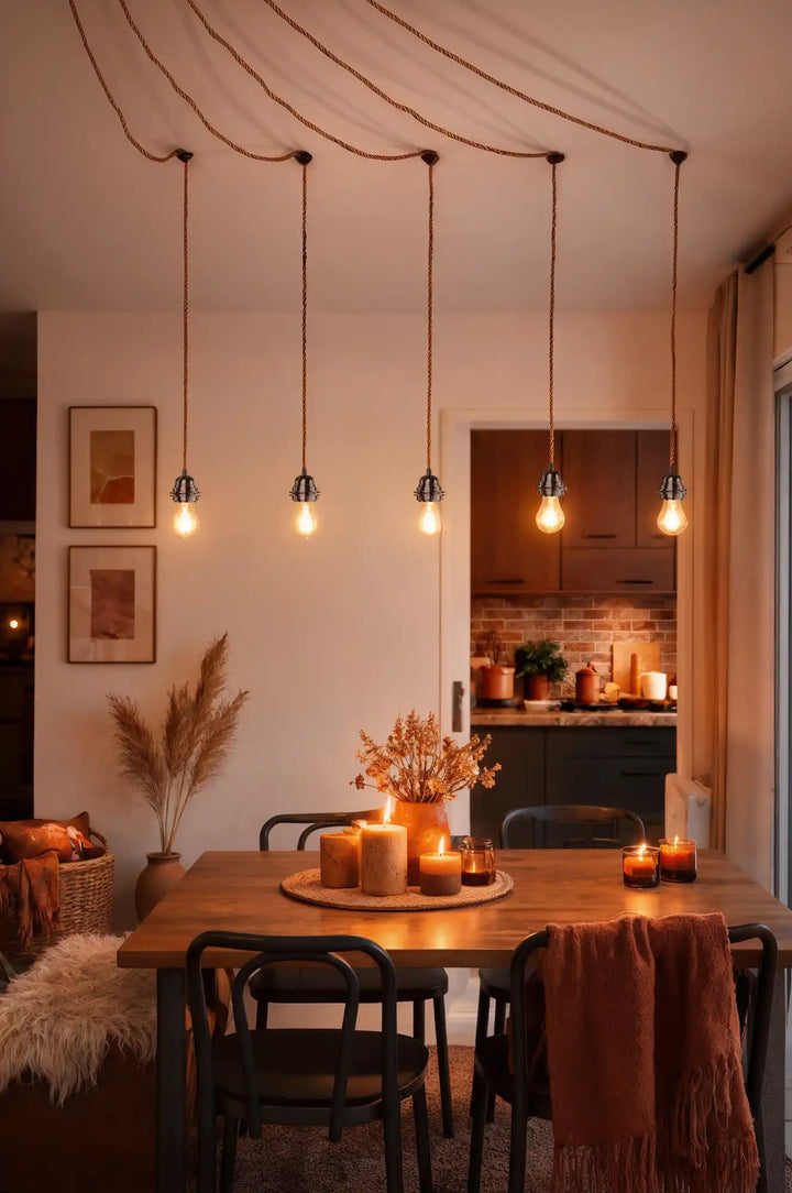 Suspensions luminaires 5 ampoules - HANG 5 câbles tissé en lin