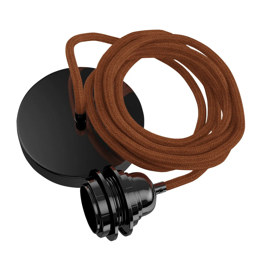 Suspension cordon lin brique terracotta, 1 ampoule, douille E27 noire, HANG de HOOPZI