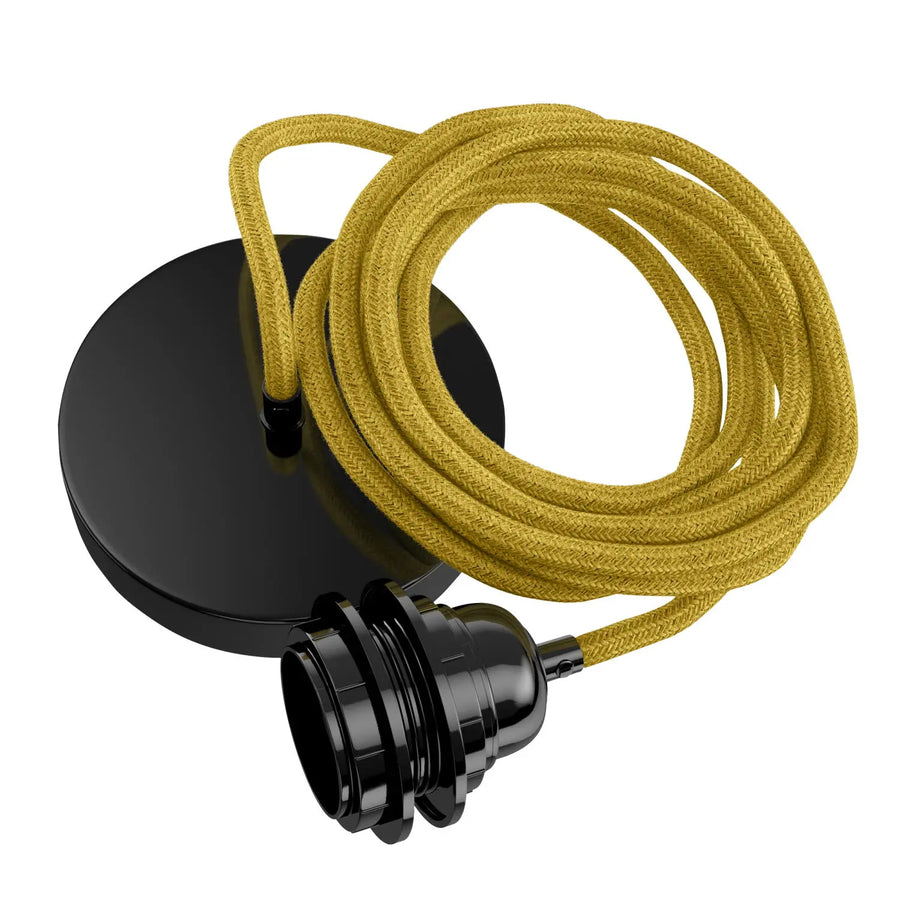 Suspension cordon lin moutarde, 1 ampoule, douille E27 noire, HANG de HOOPZI
