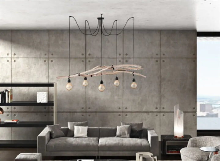 Sospensione luminosa Hang 5 in spago grezzo