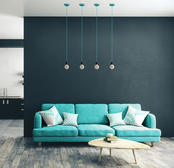 Suspensions luminaires tissées en couleur turquoise installation simple avec dcl salon cosy bleu HAnG HOOPZI