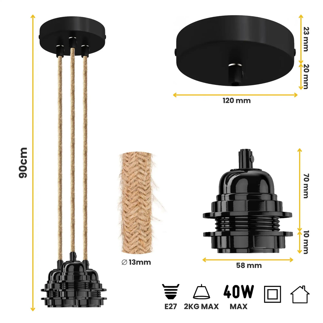 Dimensions détaillées suspension TWIST 3 ampoules