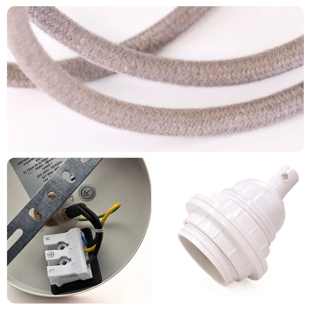 Détail suspension TWIST lin naturel douille blanche