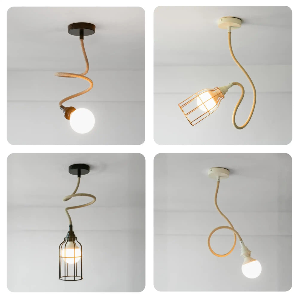Suspension modulable TWIST 1 ampoule ficelle ou lin naturel ou lin blanc