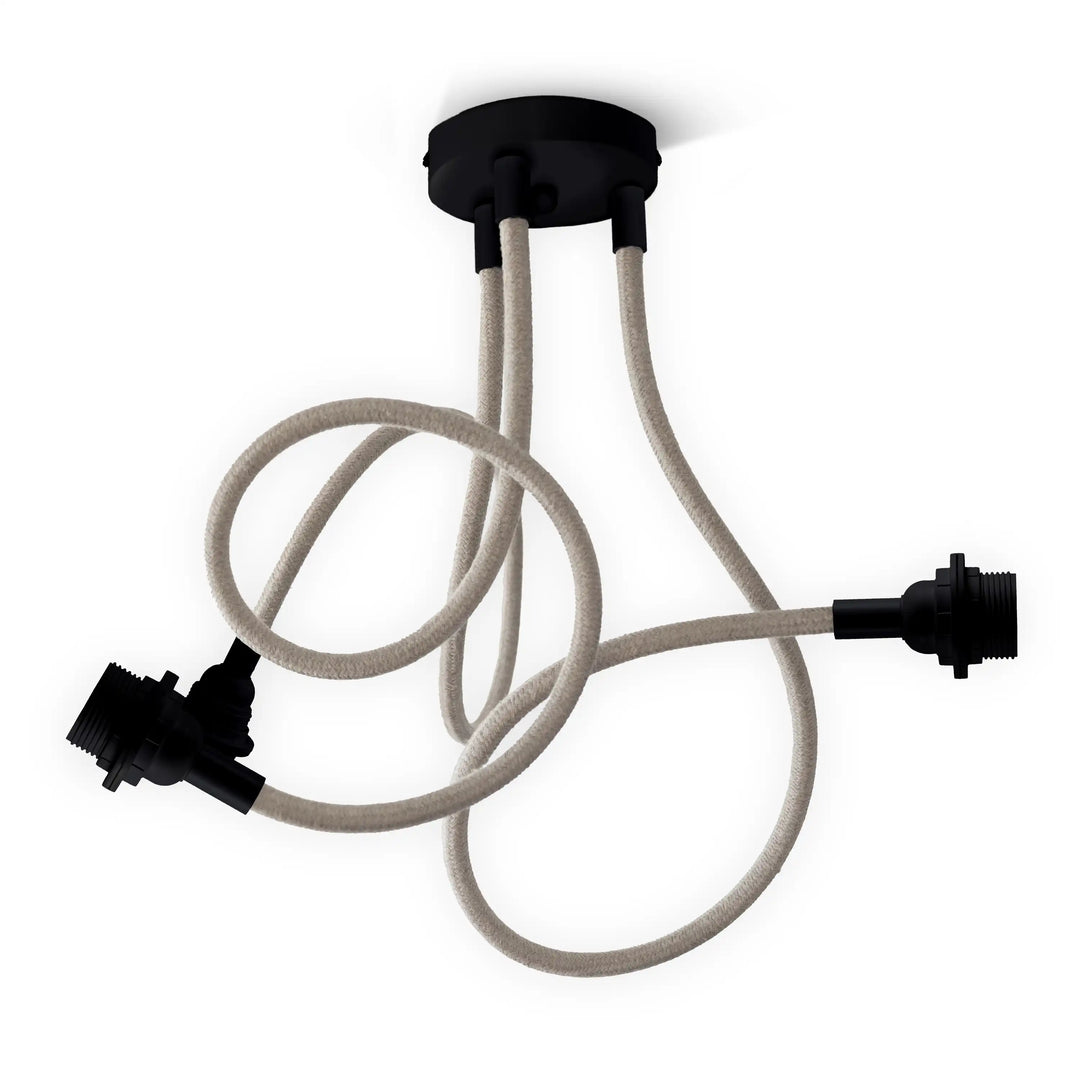 Suspension modulable TWIST lin naturel 3 ampoules douilles noires