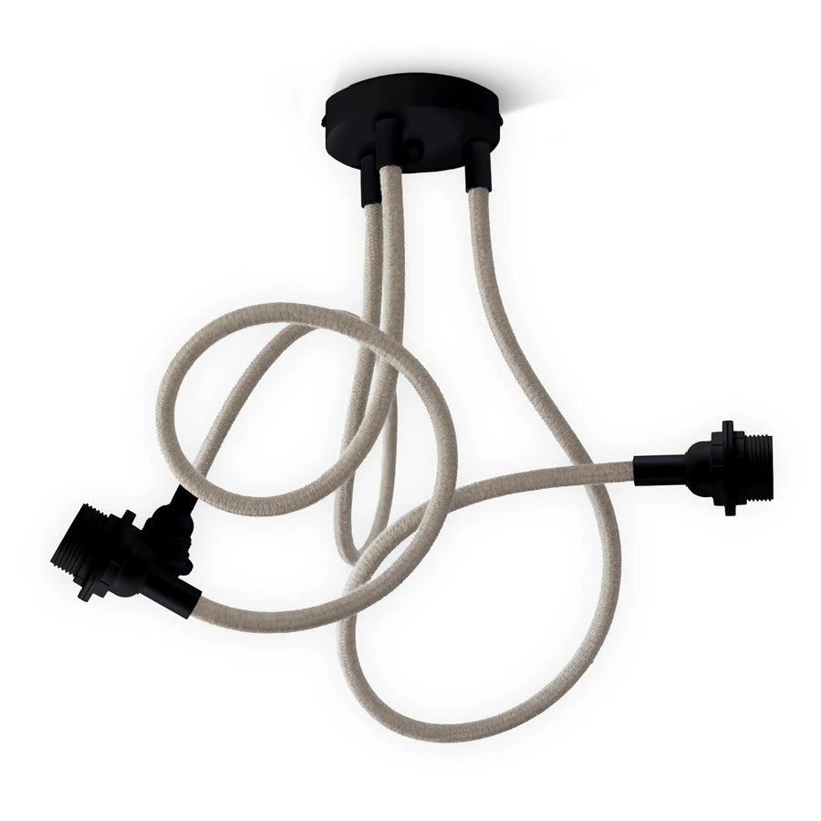 Suspension modulable TWIST lin naturel 3 ampoules douilles noires