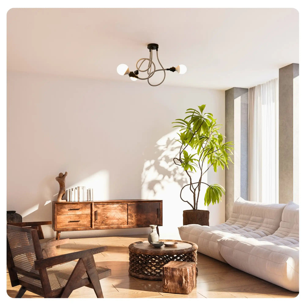 Suspension TWIST lin naturel 3 ampoules dans un salon